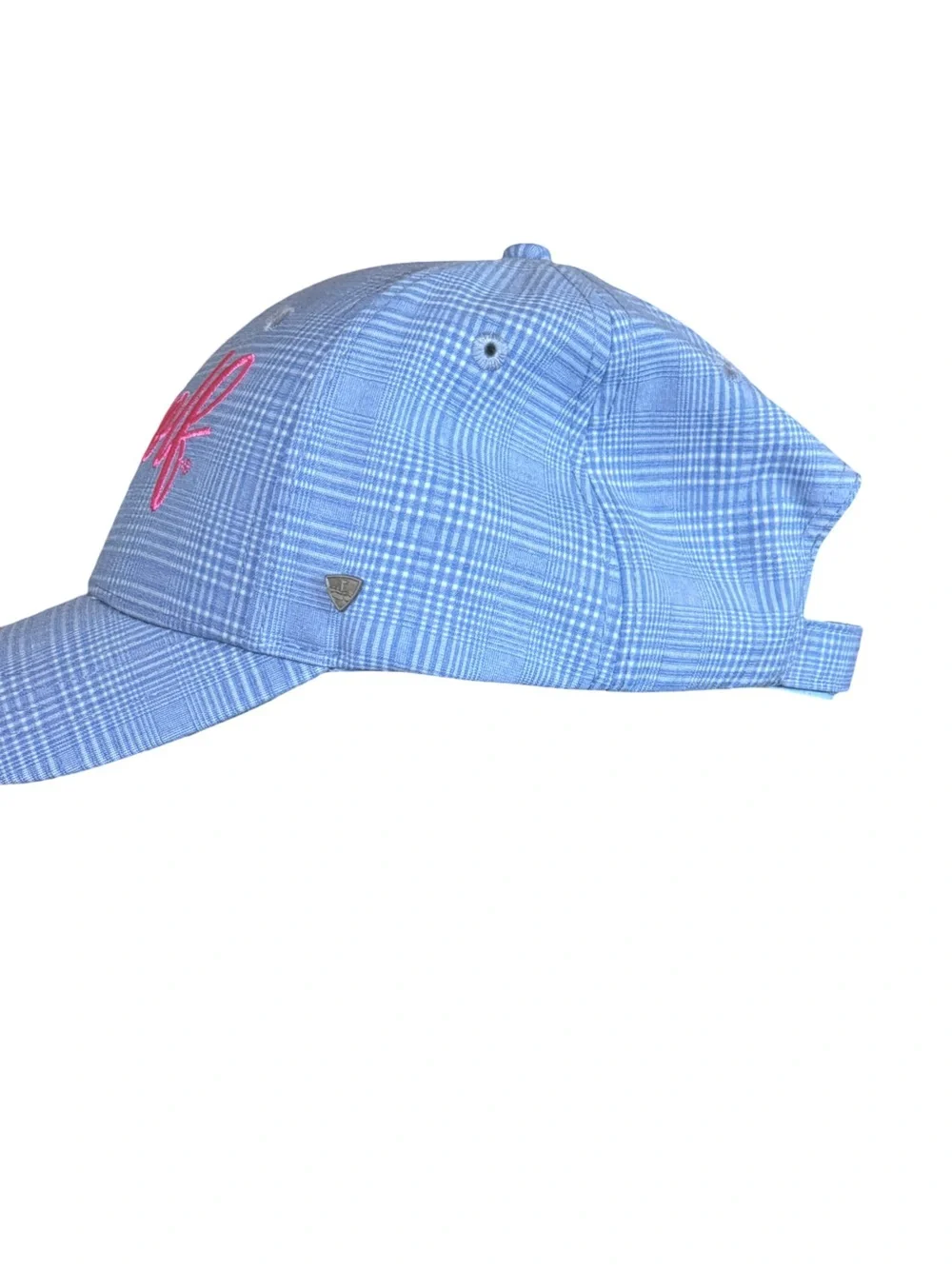Topgolf Blue Plaid Cap with Pink Script Logo